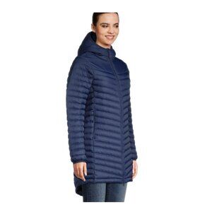 HELLY HANSEN Fernie Hooded Insulator Long Puffer Jacket Coat Navy Blue Womens XS